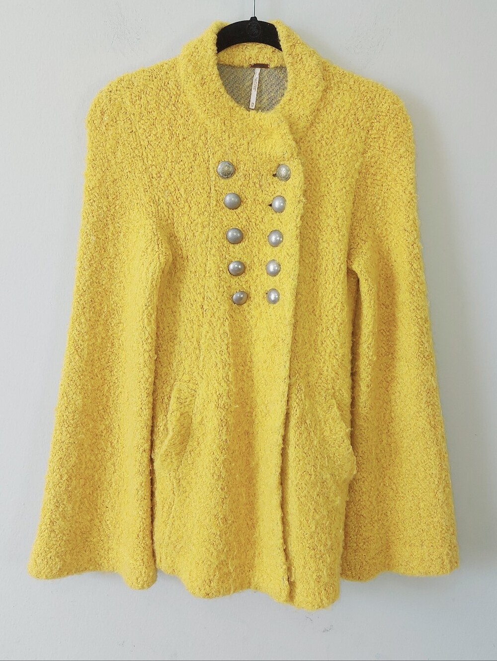 Free People Fuzzy Military Boucle Knit Double Breasted Wool Peacoat Jacket XS